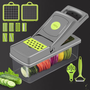 12-in-1 Multifunction Vegetable Cutter & Slicer with Storage Container – Stainless Steel Kitchen Chopper